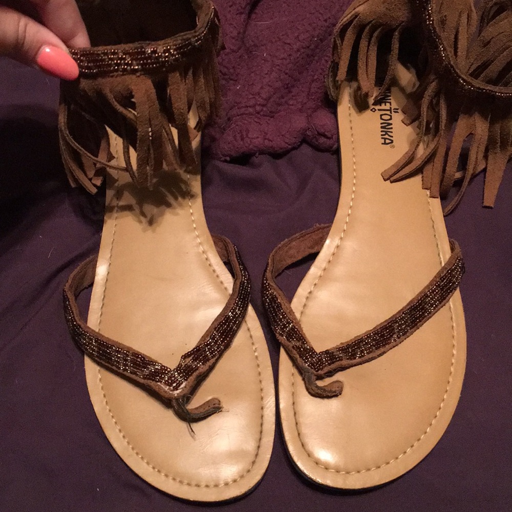 Brown beaded tribal sandals